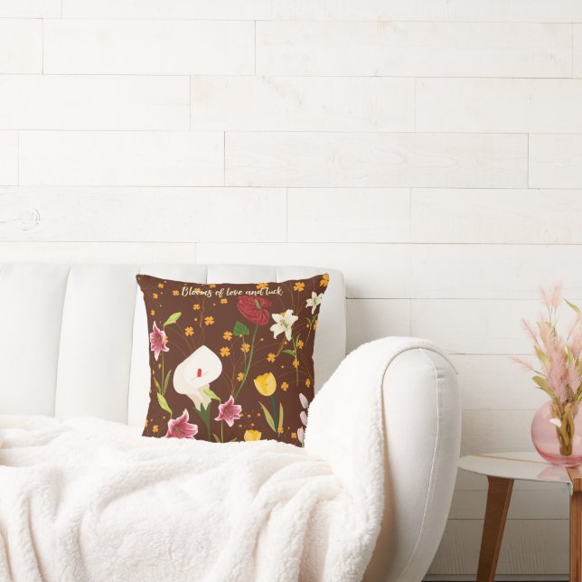 Vibrant Flowers Throw Pillow (Couch)