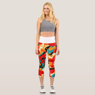 Vibrant Fluid Art Capri Leggings
