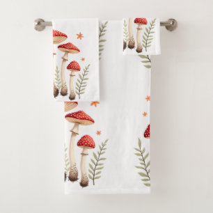 Vibrant Fly Agaric Mushrooms & Botanical Elements Bath Towel Set