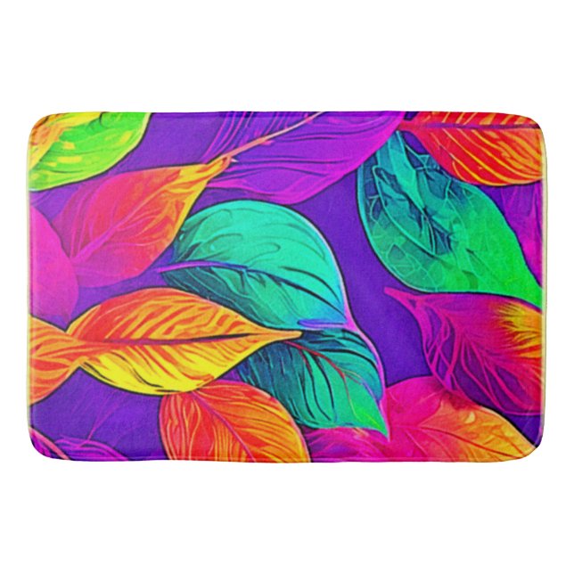 Vibrant Foliage: Cartoon Neon  Bath Mat (Front)
