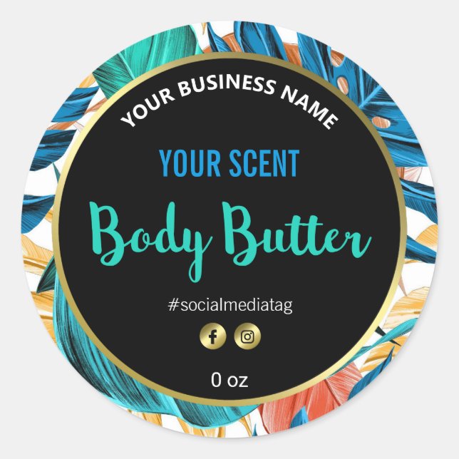Vibrant Foliage Gold Framed Body Butter Labels (Front)