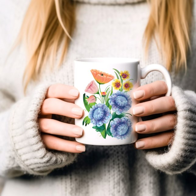 Vibrant Folk Art Floral Bouquet Coffee Mug (Creator Uploaded)