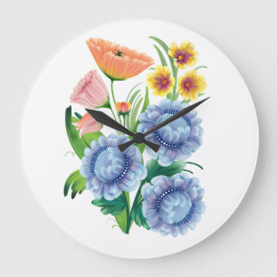 Vibrant Folk Art Floral Home Decor Large Clock