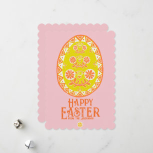 Vibrant Folk Art Traditional Yellow Easter Egg Holiday Card