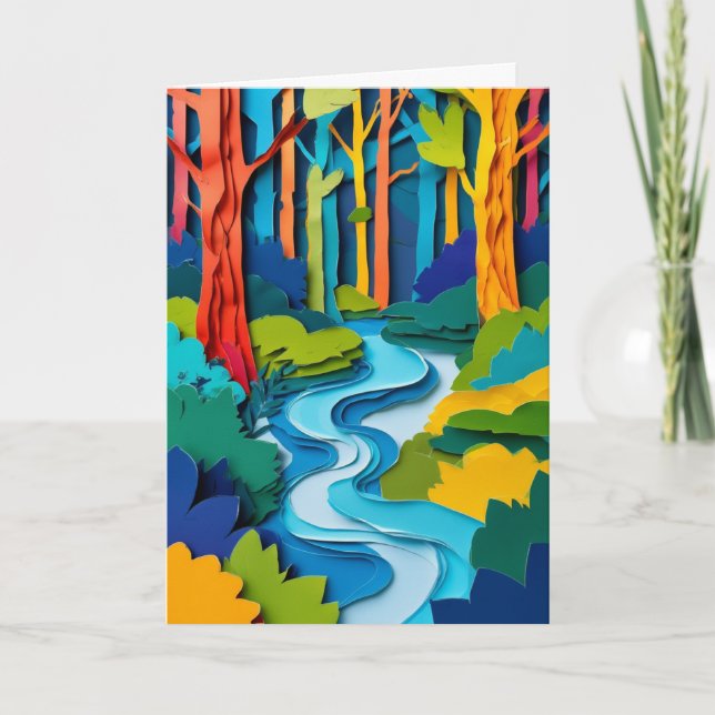 Vibrant Forest Stream Tumbling Card (Front)