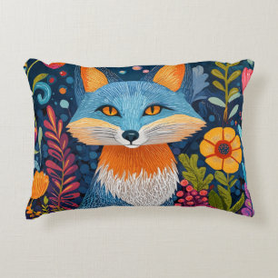 Vibrant Fox Dot Art Amidst Lush Flora Accent Pillow