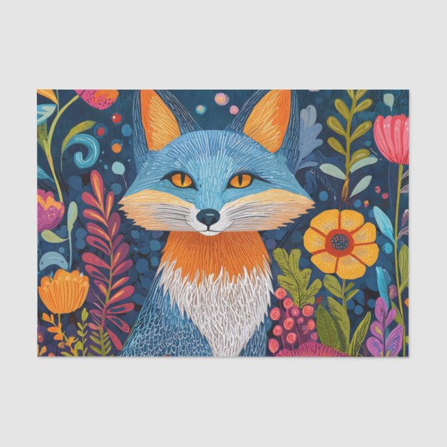 Vibrant Fox Dot Art Amidst Lush Flora Tissue Paper (Front)