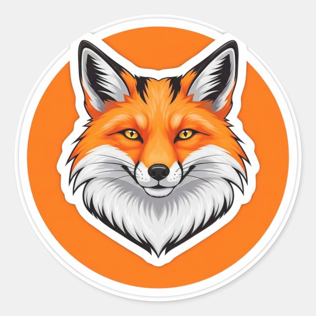 Vibrant Fox Head Classic Round Sticker (Front)