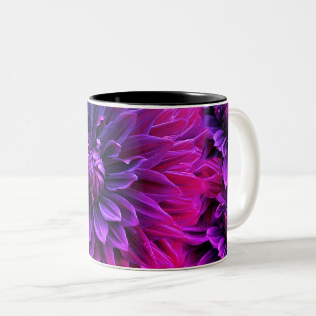 Vibrant Fractal Blossom Art Two-Tone Coffee Mug (Front Right)