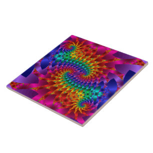 Vibrant Fractal Dragons Tile