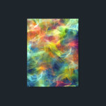 Vibrant Fractal Nebula Swirl Energy Canvas Print<br><div class="desc">Swirling tendrils of electric turquoise, lime, cyan, fiery orange, magenta, and deep indigo explode across the frame in fractal-like motion. Gossamer threads of yellow-green and peach float like aurora ribbons through darker violet and navy veins, creating luminous depth and a sense of boundless creative energy. The soft, radiant texture evokes...</div>