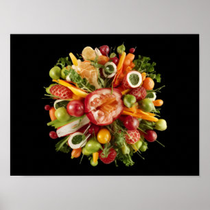 Vibrant Fresh Food Burst on Black Background Poster