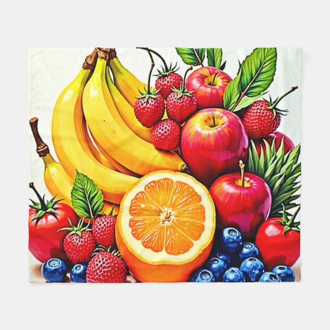 Vibrant Fresh Fruit Delight Design Fleece Blanket (Front (Horizontal))