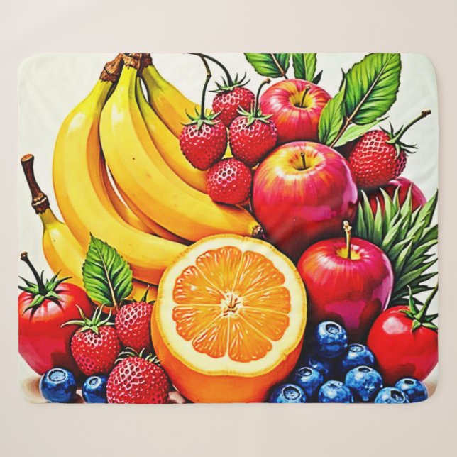 Vibrant Fresh Fruit Delight Design Sherpa Blanket (Front (Horizontal))