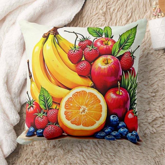 Vibrant Fresh Fruit Delight Design Throw Pillow (Blanket)