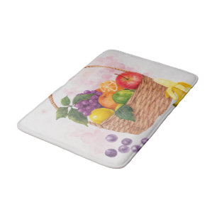 Vibrant Fruit Basket Watercolor Art Bath Mat
