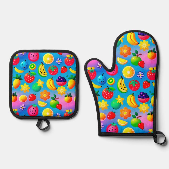 Vibrant Fruit Mix Pattern For Kitchen Lifestyle  Oven Mitt & Pot Holder Set (Front)