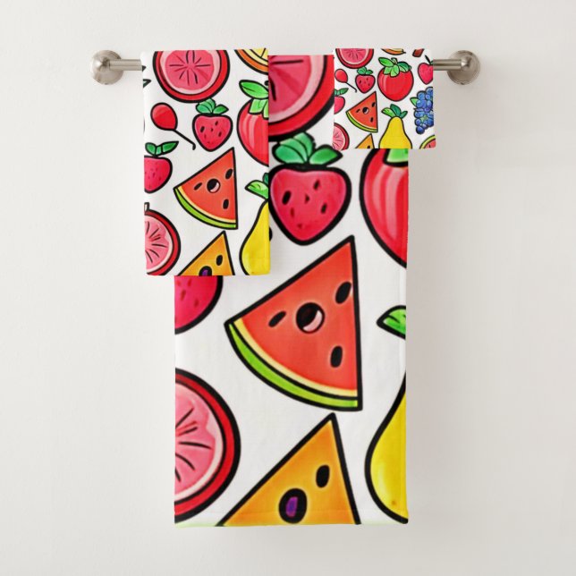 Vibrant Fruit Pattern Bath Towel Set (Insitu)