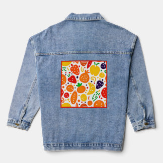 Vibrant Fruit Pattern Denim Jacket