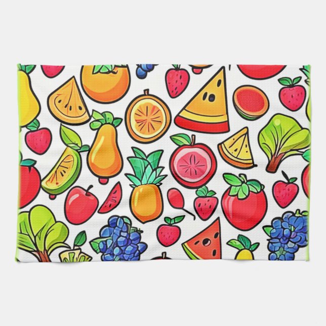 Vibrant Fruit Pattern Kitchen Towel (Horizontal)