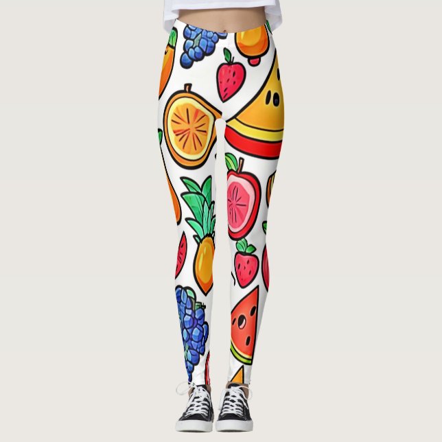 Vibrant Fruit Pattern Leggings (Front)