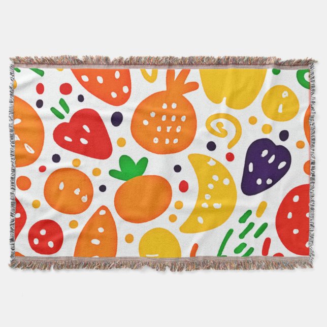 Vibrant Fruit Pattern Throw Blanket (Front)