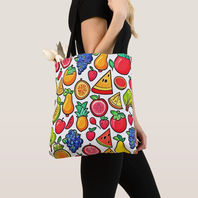 Vibrant Fruit Pattern Tote Bag (Close Up)