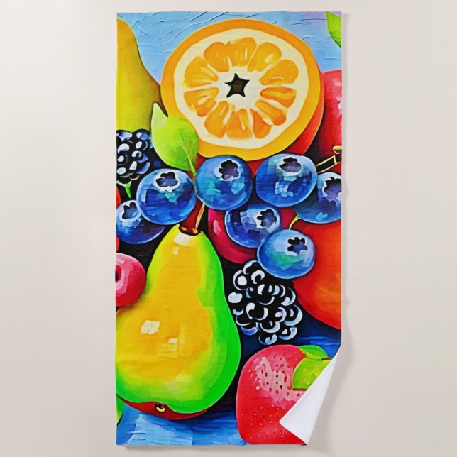 Vibrant Fruit Still Life Beach Towel (Front)