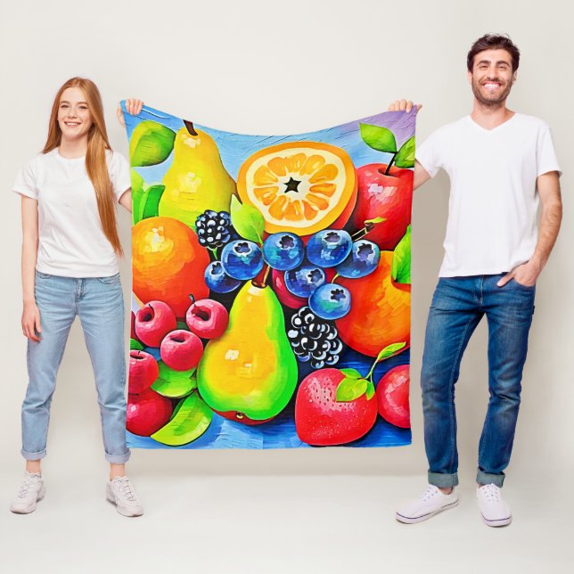 Vibrant Fruit Still Life Fleece Blanket (In Situ)