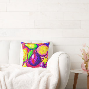 Vibrant Fruits and Stars. Buy Now Throw Pillow