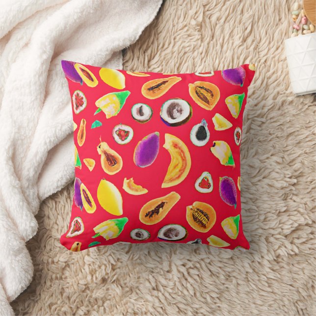 Vibrant Fruity Delight Pattern Throw Pillow (Blanket)