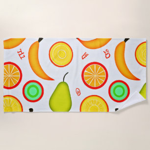 Vibrant Fruity Kaleidoscope Pattern Beach Towel