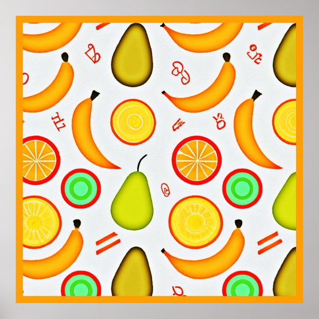 Vibrant Fruity Kaleidoscope Pattern Poster (Front)