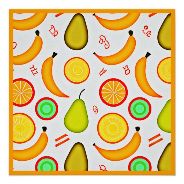 Vibrant Fruity Kaleidoscope Pattern Poster (Front)