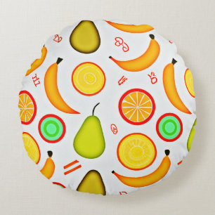 Vibrant Fruity Kaleidoscope Pattern Round Pillow