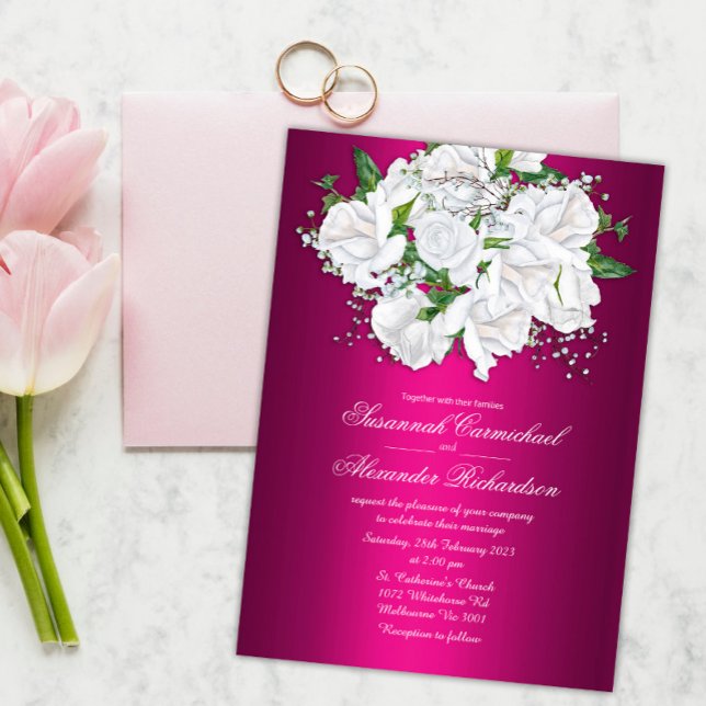 Vibrant Fuchsia Pink Boho Roses Wedding  Invitation (Creator Uploaded)