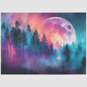 Vibrant Full Moon Rising Over a Forest Decoupage Tissue Paper
