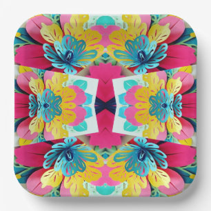 Vibrant Fusion, multicolor Artistic Party  Paper P Plate