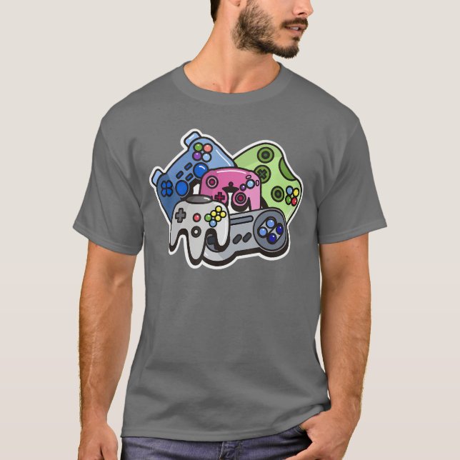 Vibrant Game Controllers Video Geek Gaming Nerd Gi T-Shirt (Front)