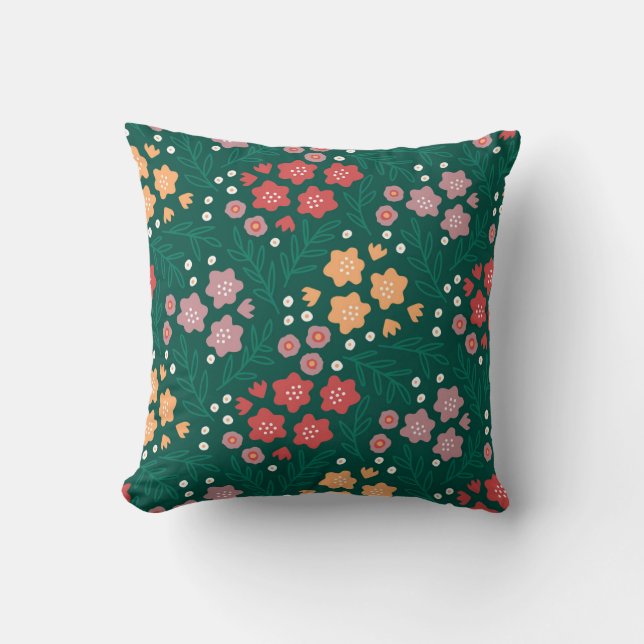 Vibrant Garden Blossoms Throw Pillow (Front)