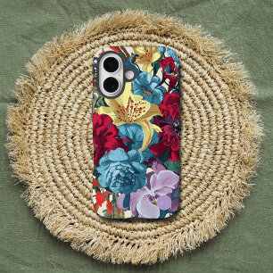 Vibrant garden monogram colourful vintage flowers  iPhone 16 case