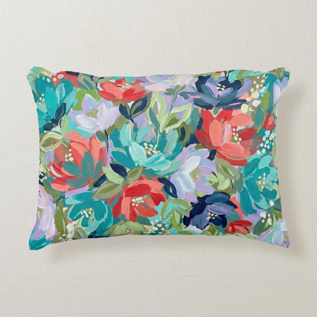 Vibrant Garden Symphony Accent Pillow (Front)