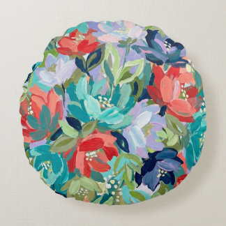 Vibrant Garden Symphony Round Pillow