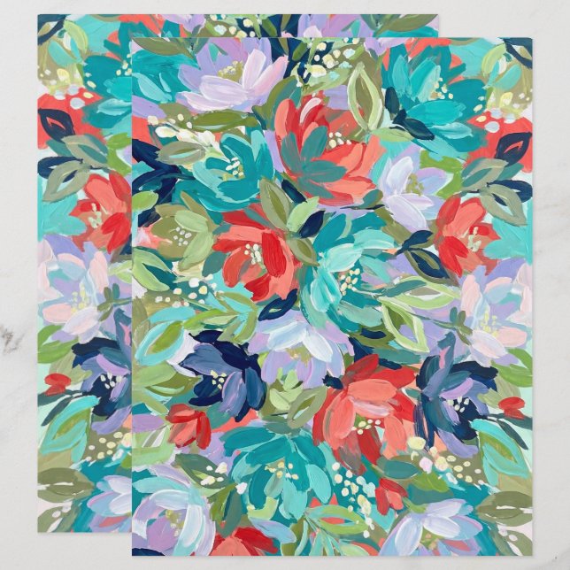 Vibrant Garden Symphony Scrapbook Paper (Front/Back)