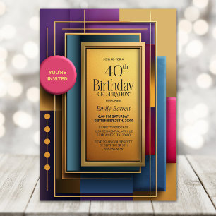 Vibrant Geometric 40th Birthday Party Invitation