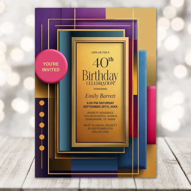 Vibrant Geometric 40th Birthday Party Invitation (Creator Uploaded)