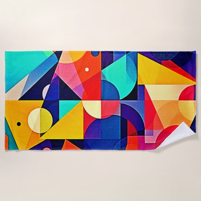 Vibrant Geometric Abstract Art Beach Towel (Front)