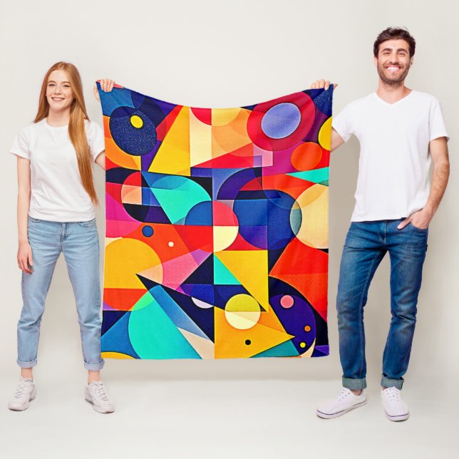Vibrant Geometric Abstract Art Fleece Blanket (In Situ)