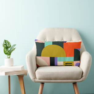 Vibrant Geometric Abstract Art with Bold Colours Lumbar Pillow