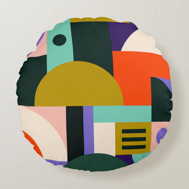 Vibrant Geometric Abstract Art with Bold Colours Round Pillow (Front)